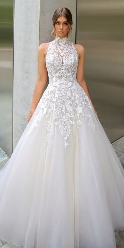 best wedding dresses a line halter neckline lace high neck enzoani