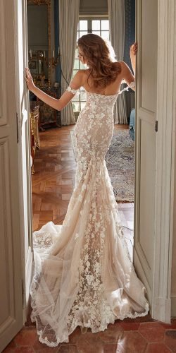 best wedding dresses fit and flare off the shoulder floral appliques galia lahav