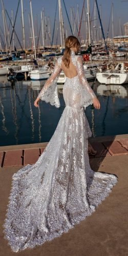best wedding dresses fit and flare with sleeves open back train lian rokman