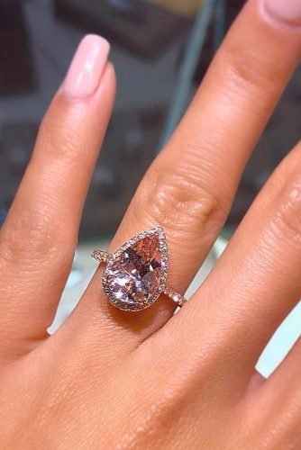 Morganit Verlobungsringe Birnenschliff Halo Pave Band