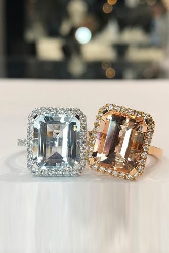 Verlobungsringe im Smaragdschliff Halo Diamant Roségold Weißgold