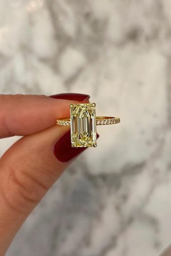 Smaragdschliff Verlobungsringe Gelbgold Pflasterband Solitaire