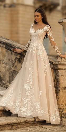 beige lace wedding dress