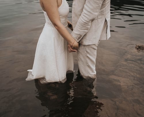 secular wedding ceremony script bride and groom in the water