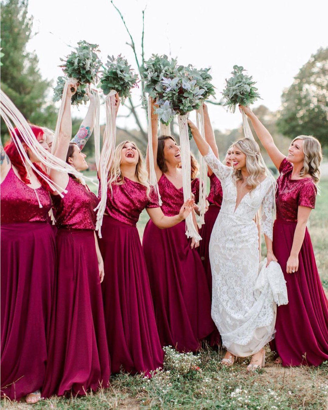 sequined metallic bridesmaid dresses burgundy long shoprevelry