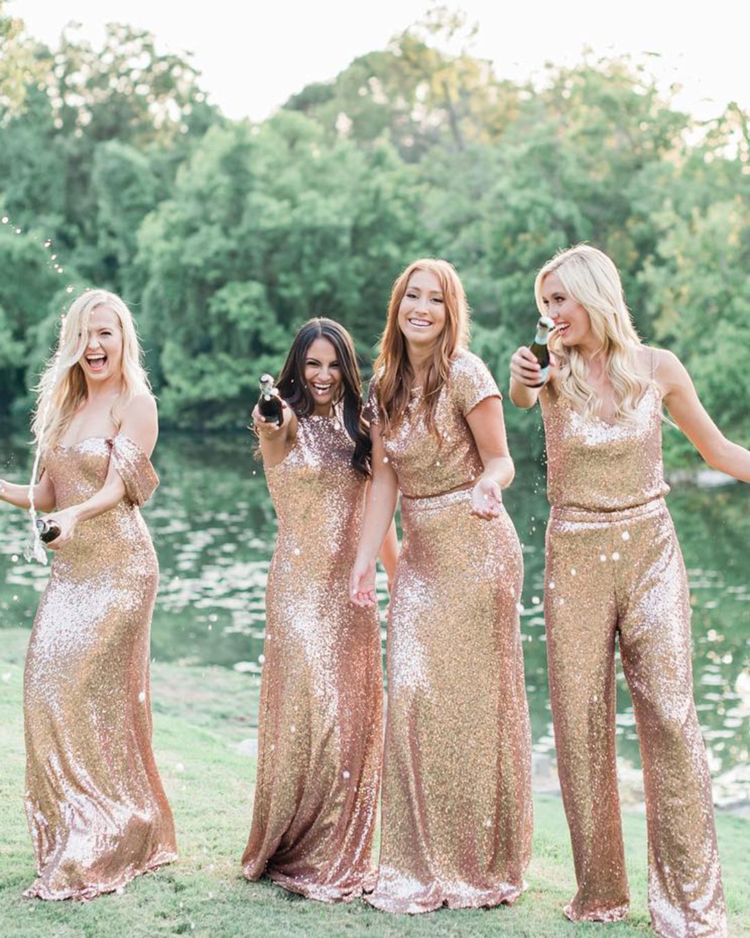 sequined metallic bridesmaid dresses gold summer bright long shoprevelry