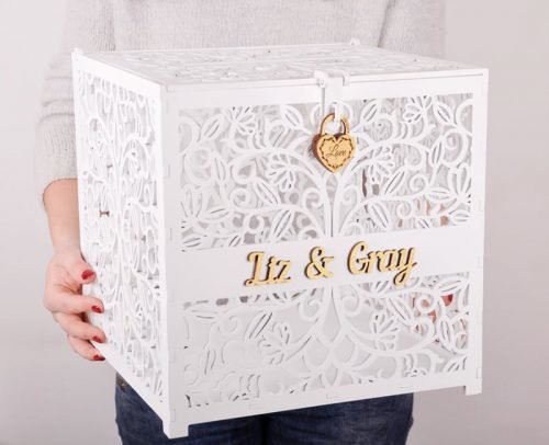 WEDDING RECEPTION CARD POSTING BOX OR WISHING WELL POST BOX WHITE /HEART/HEXAGON 
