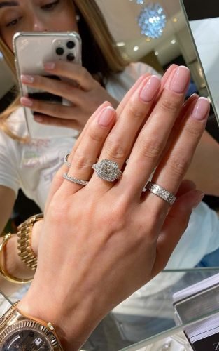 engagement ring diamond modern pave band diamonds