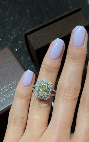 engagement ring gemstone pave band white gold diamond