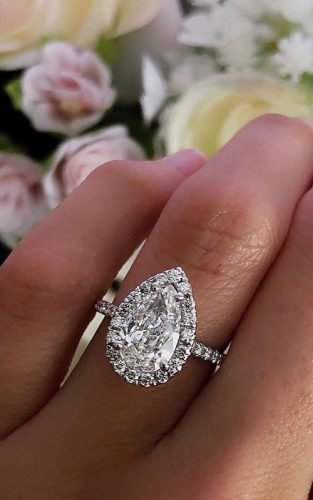 engagement ring halo pear cut diamond pave band