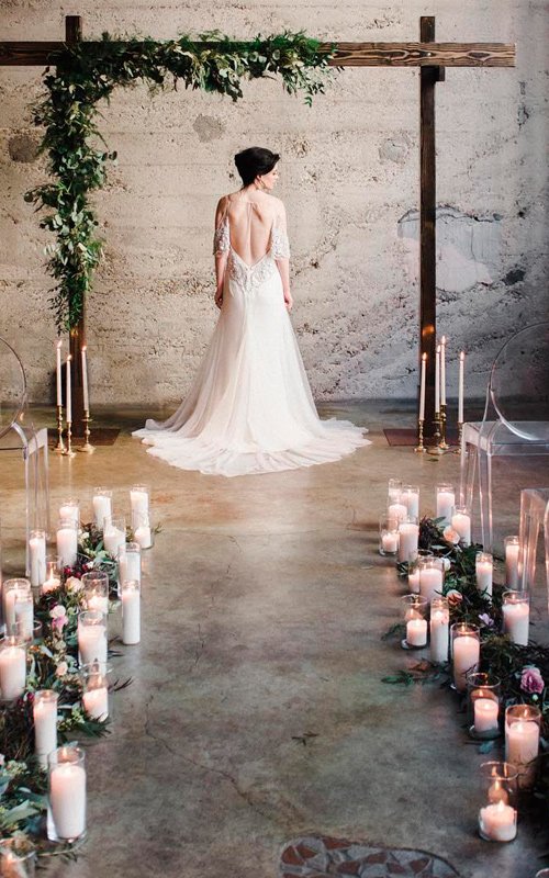 industrial wedding aisle candles