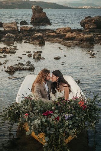 styled photo shoot island of tabarca groom bride in flower boat oscarguillen