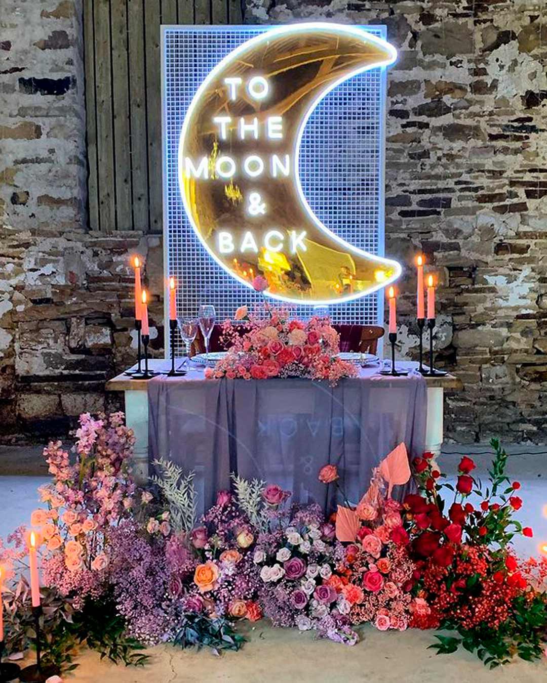 modern wedding decor love moon neon sign