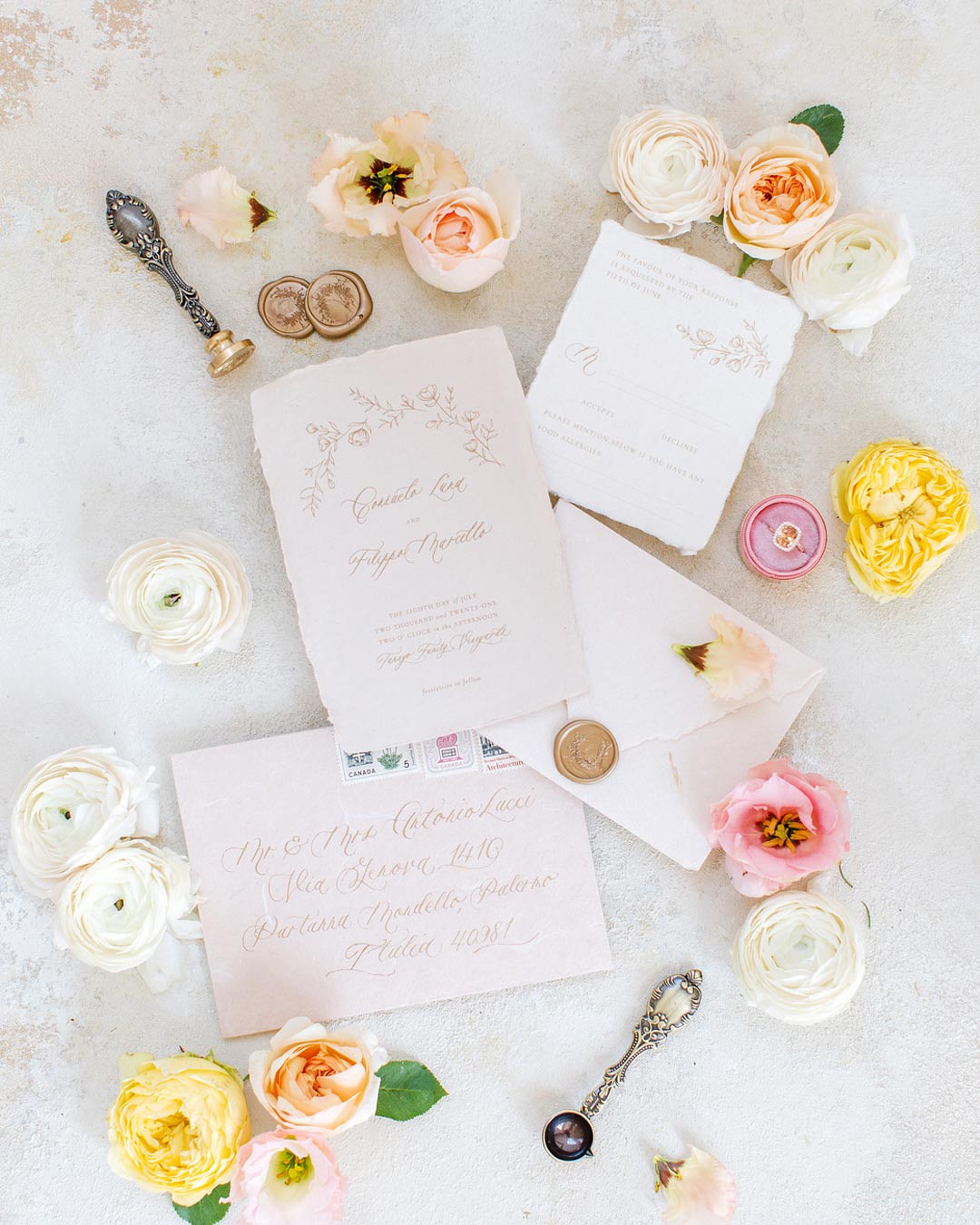 wedding colors invitations decor pale pink yellow