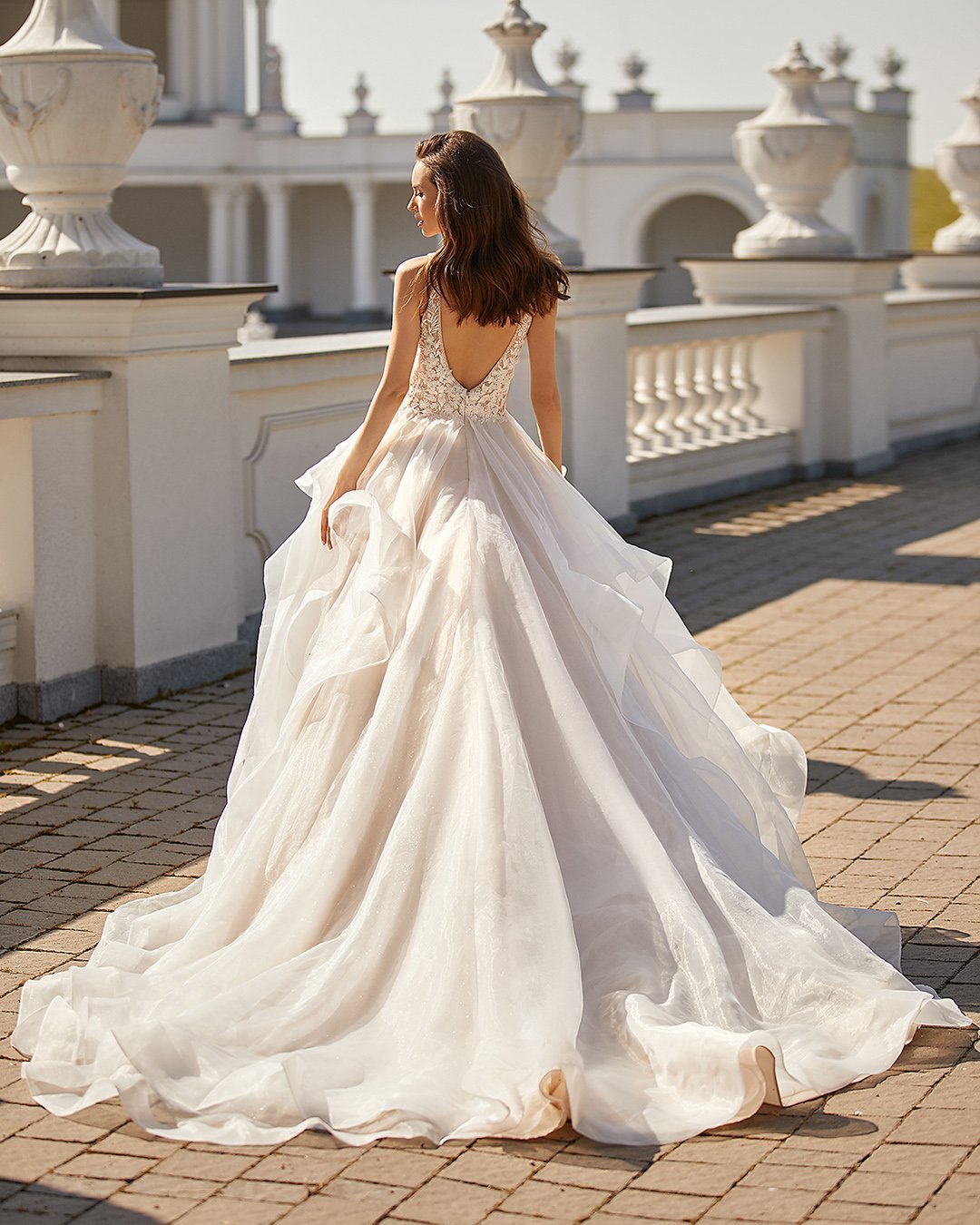 moonlight wedding dresses ball gown lace top ruffled skirt