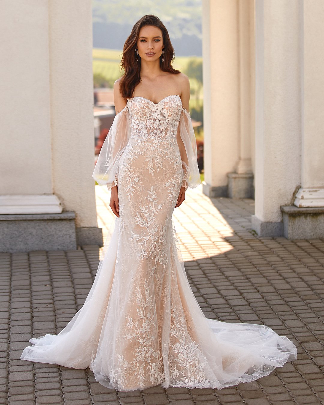 moonlight wedding dresses with sleeves off the shoulder lace