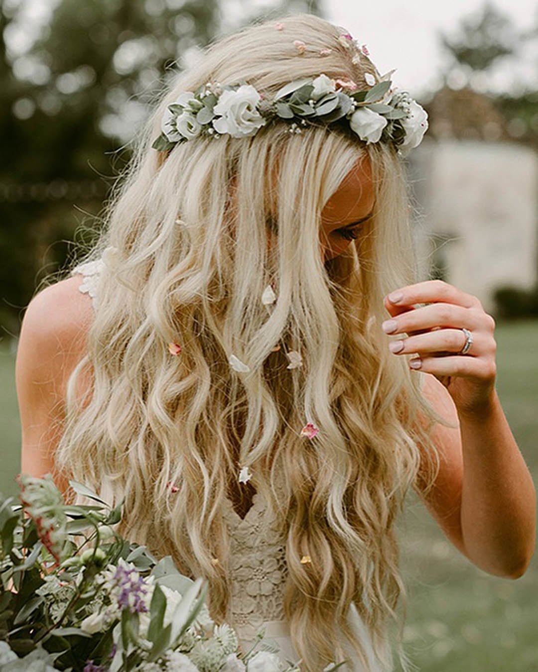 wedding hairstyles flower crown hair down