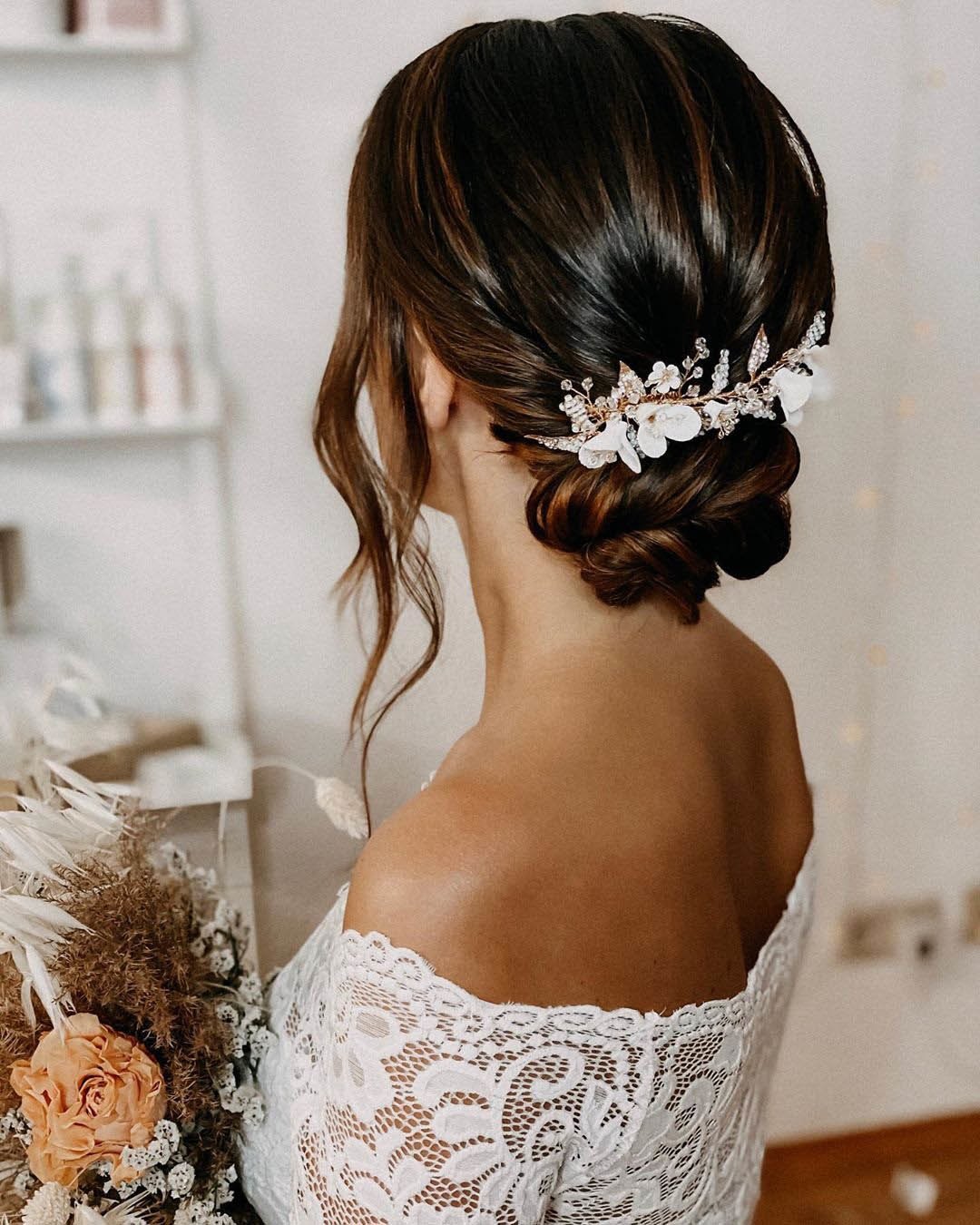 wedding hairstyles low updo with hairpins
