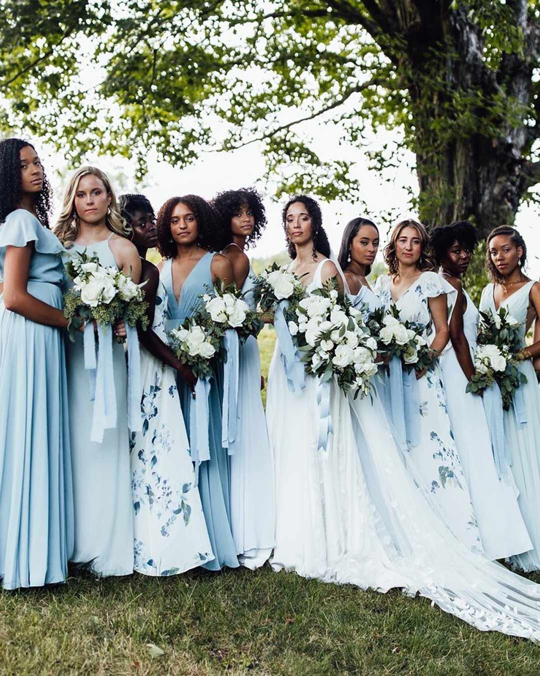 wedding ideas bridesmaids blue floral dress