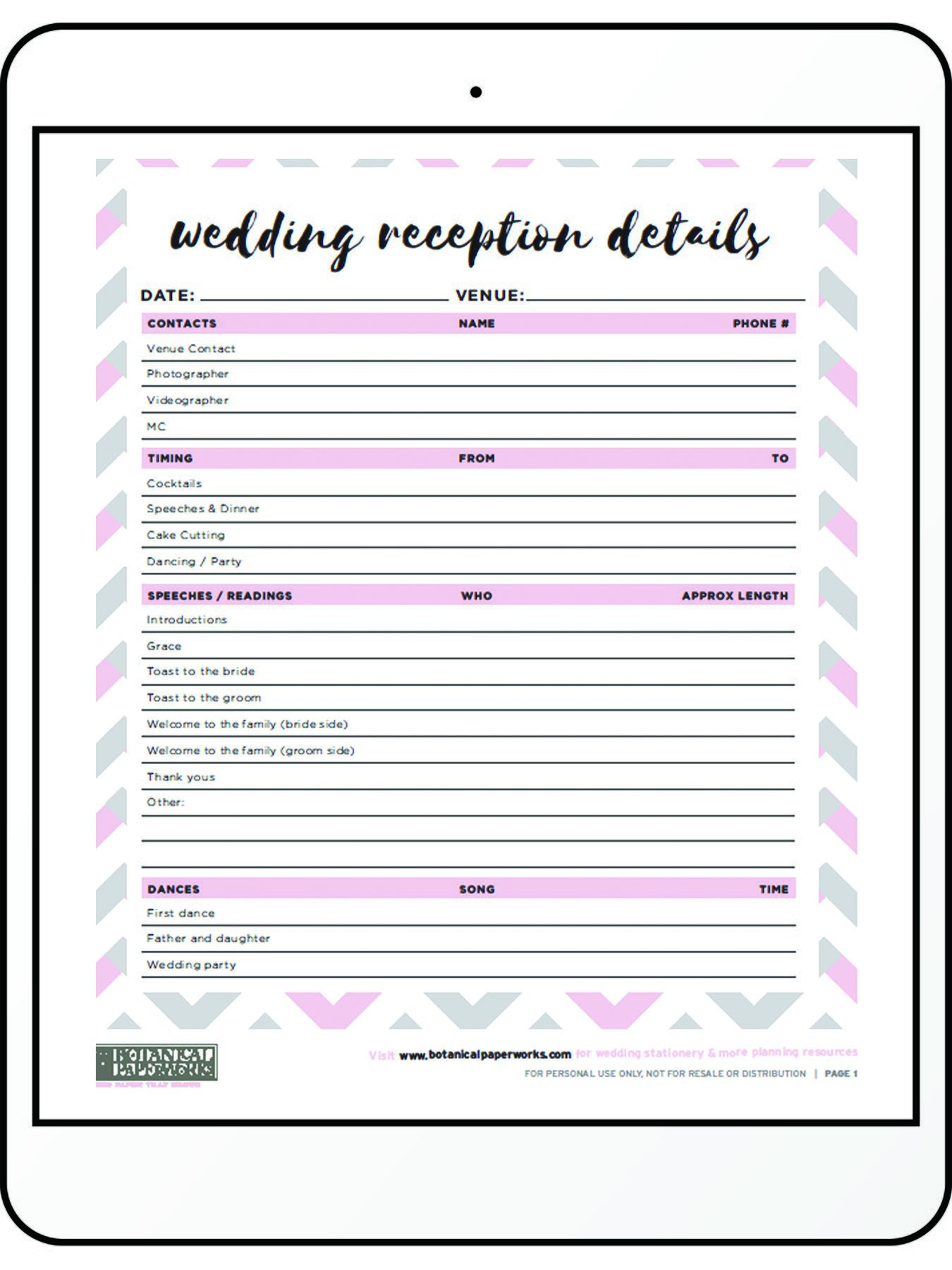 Downloadable Free Printable Wedding Planner Worksheets