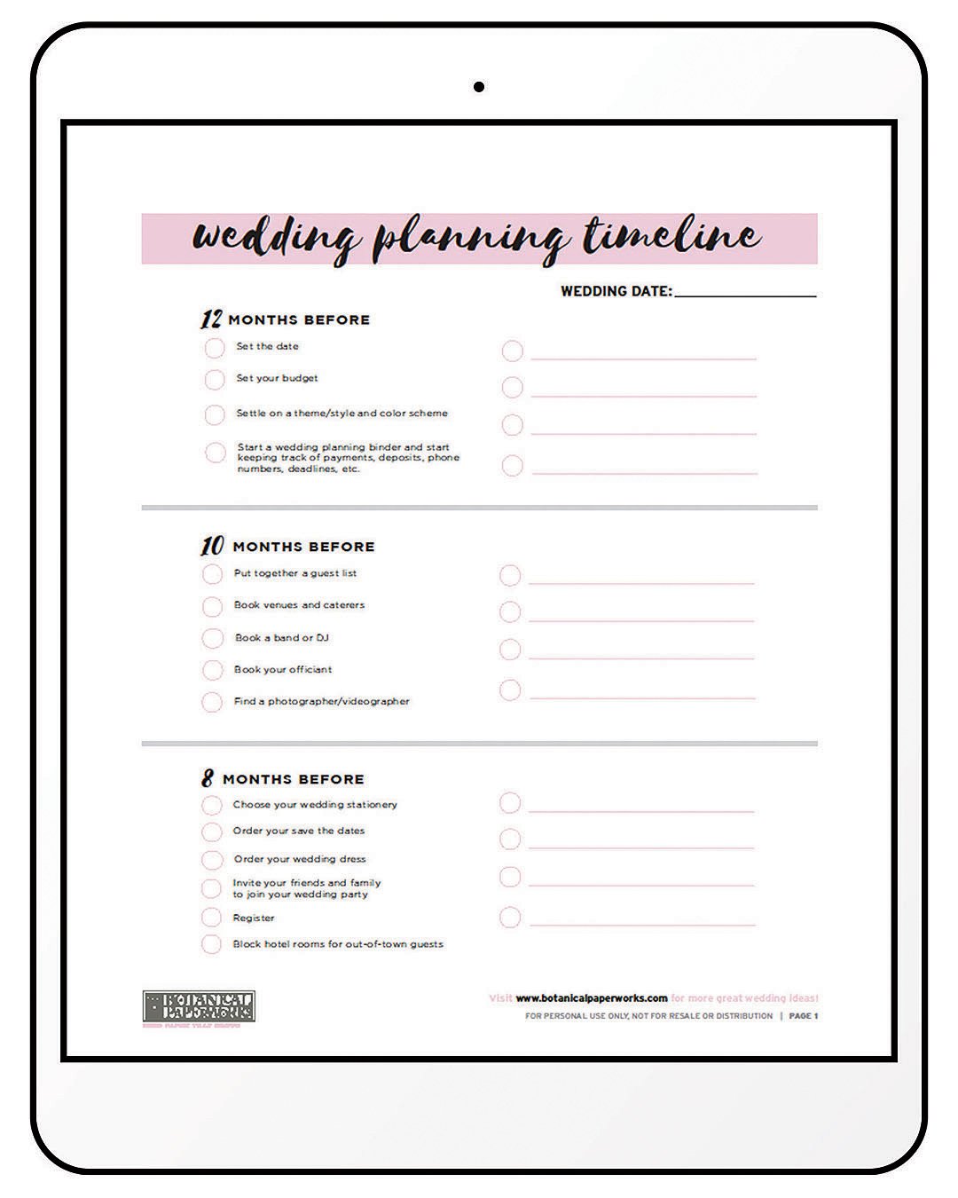 Wedding Planning Printables Free