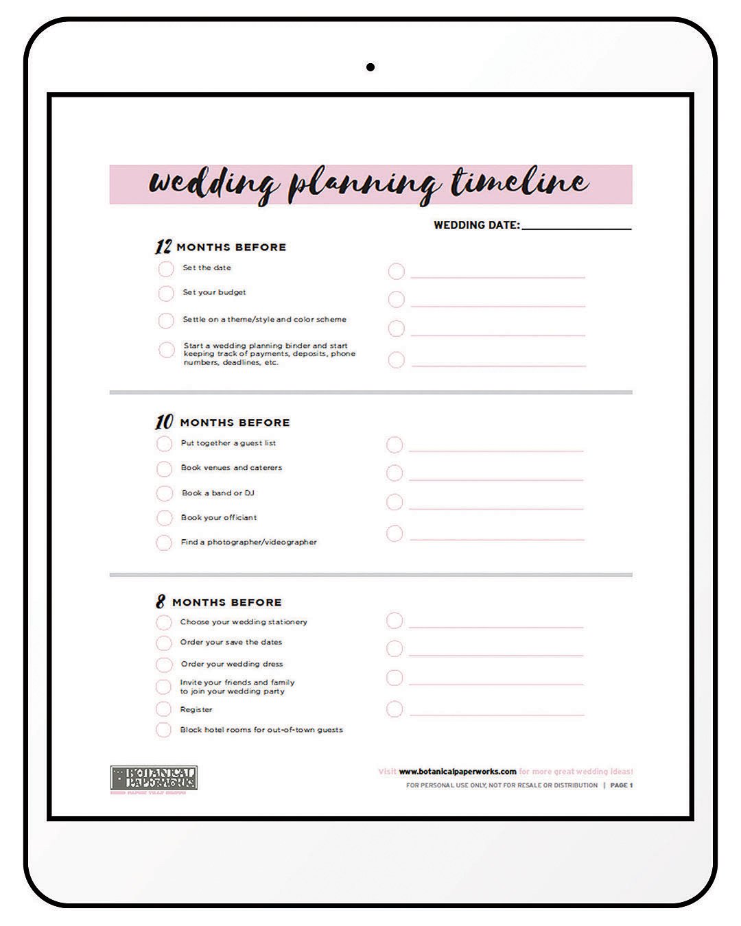 paper-party-supplies-paper-minimal-wedding-planning-timeline-digital-printable-pdf-simple