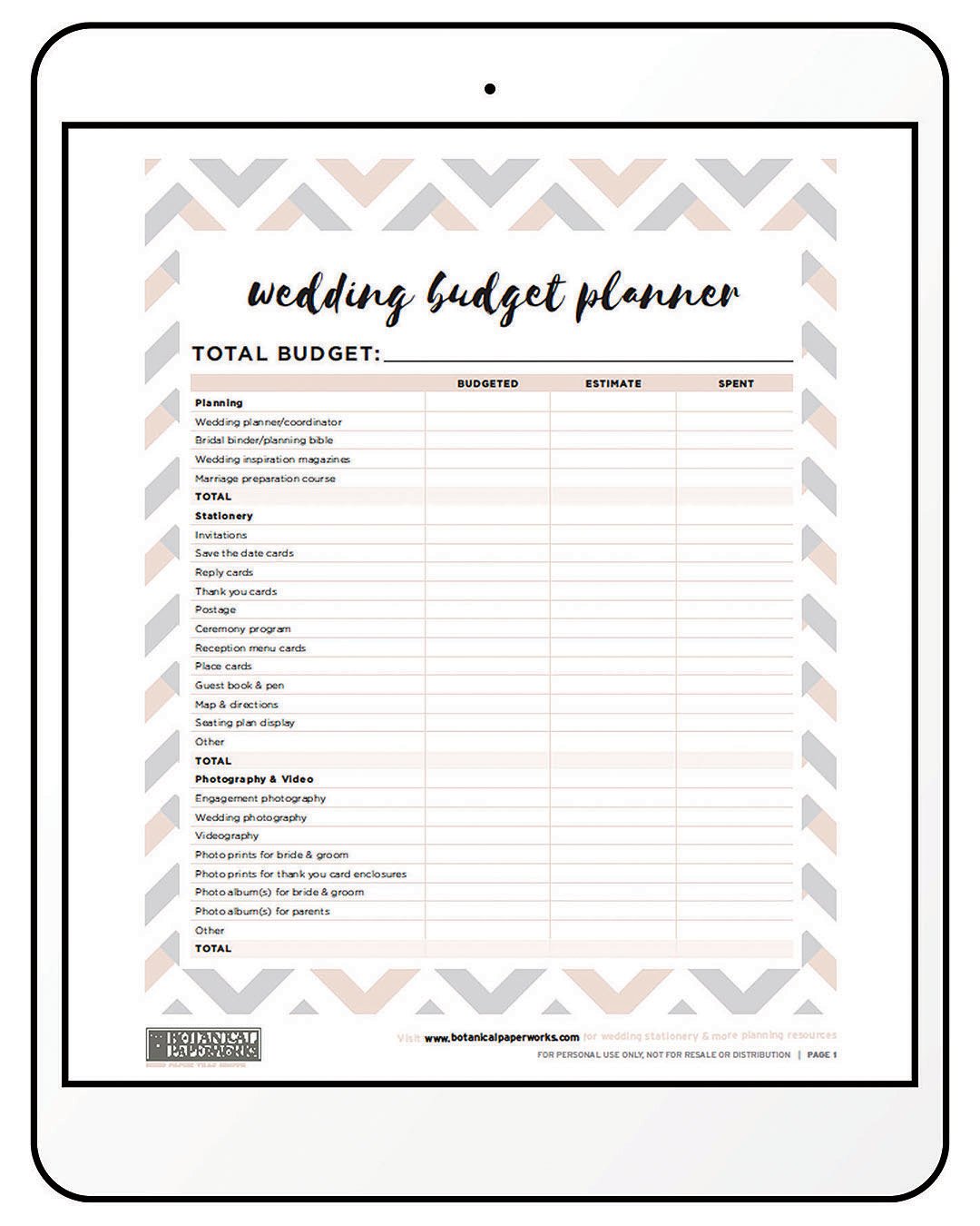 One Page Planner & Download Digital Wedding Planner Checklist Overview Wedding Digital Planner downloadable Planner Printable PDF