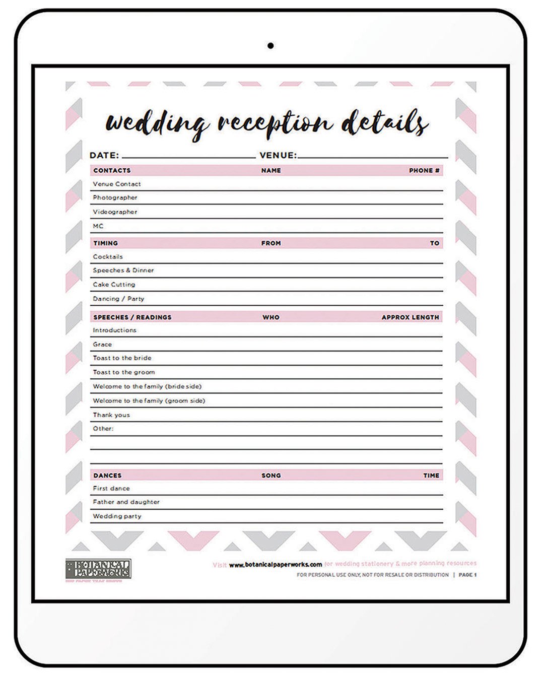 Planning Kit and Checklists with Personalised Cover Printable Wedding Planner 