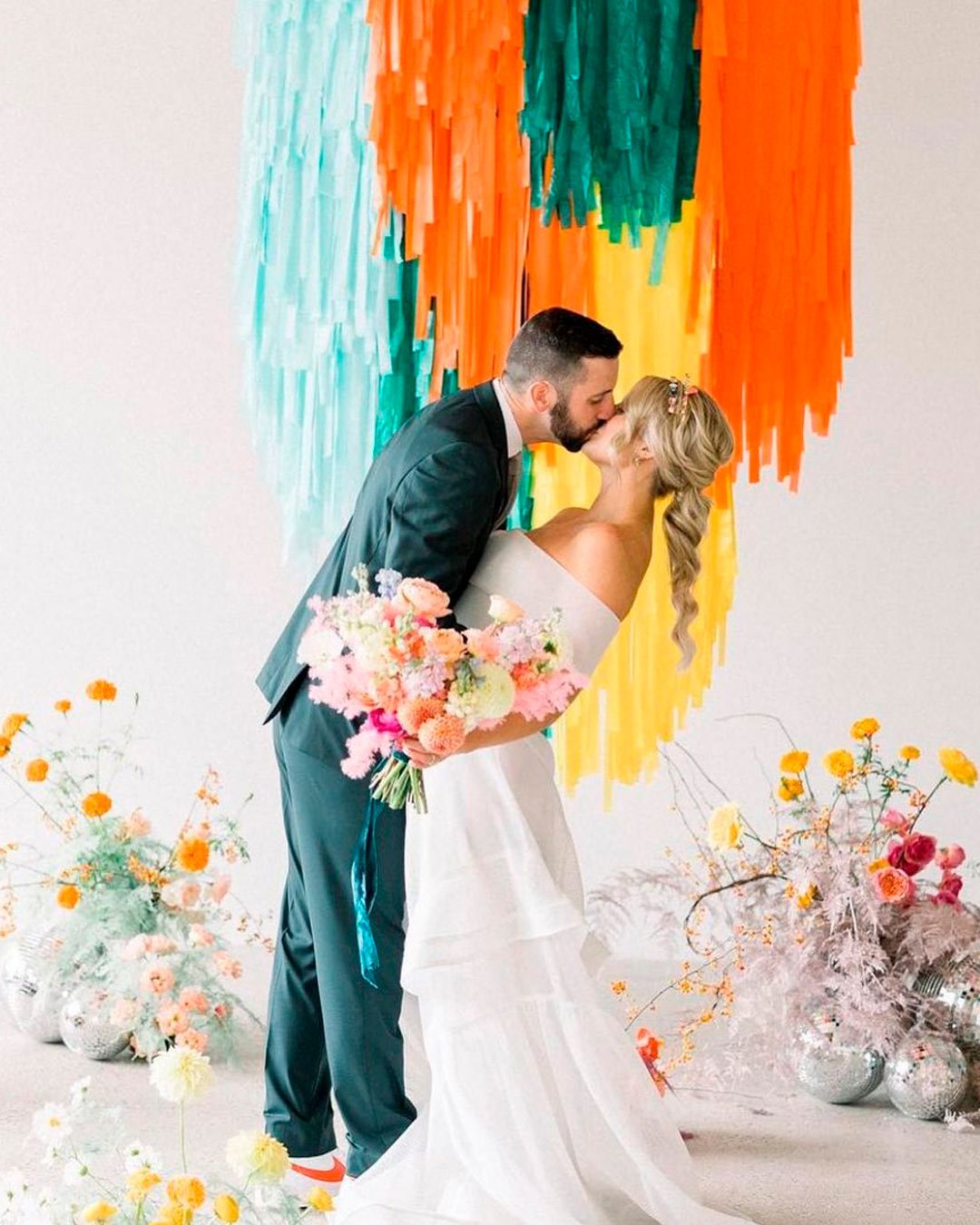wedding trends bright colors bride groom