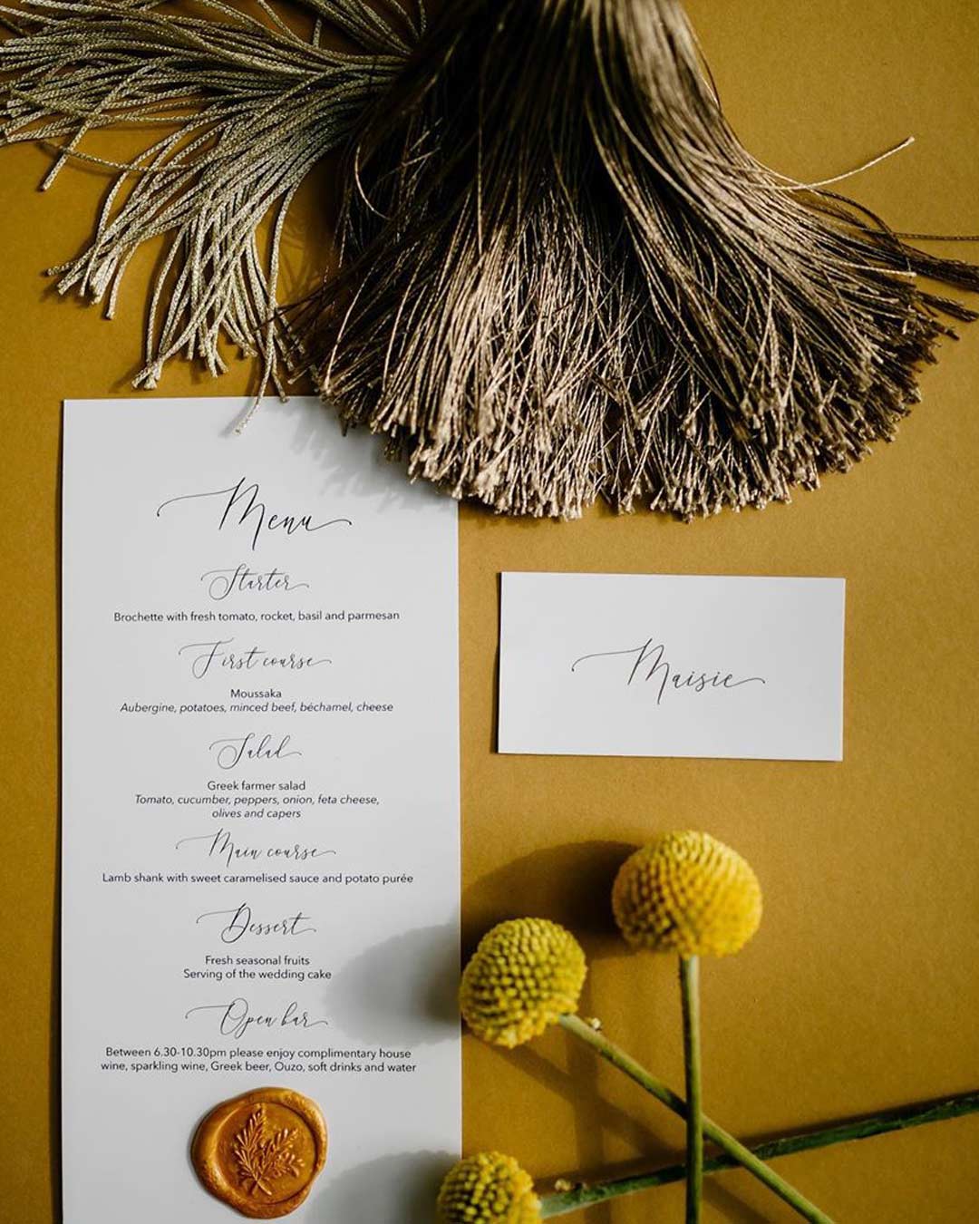 wedding colors menu table decor flowers