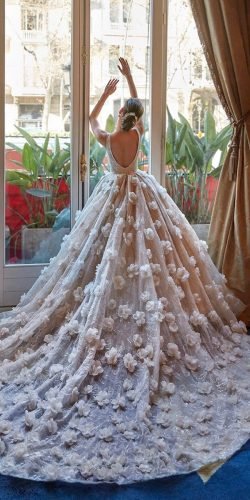 Ballkleid Brautkleider niedriger Rücken 3d Blumenapplikationen Demetrios
