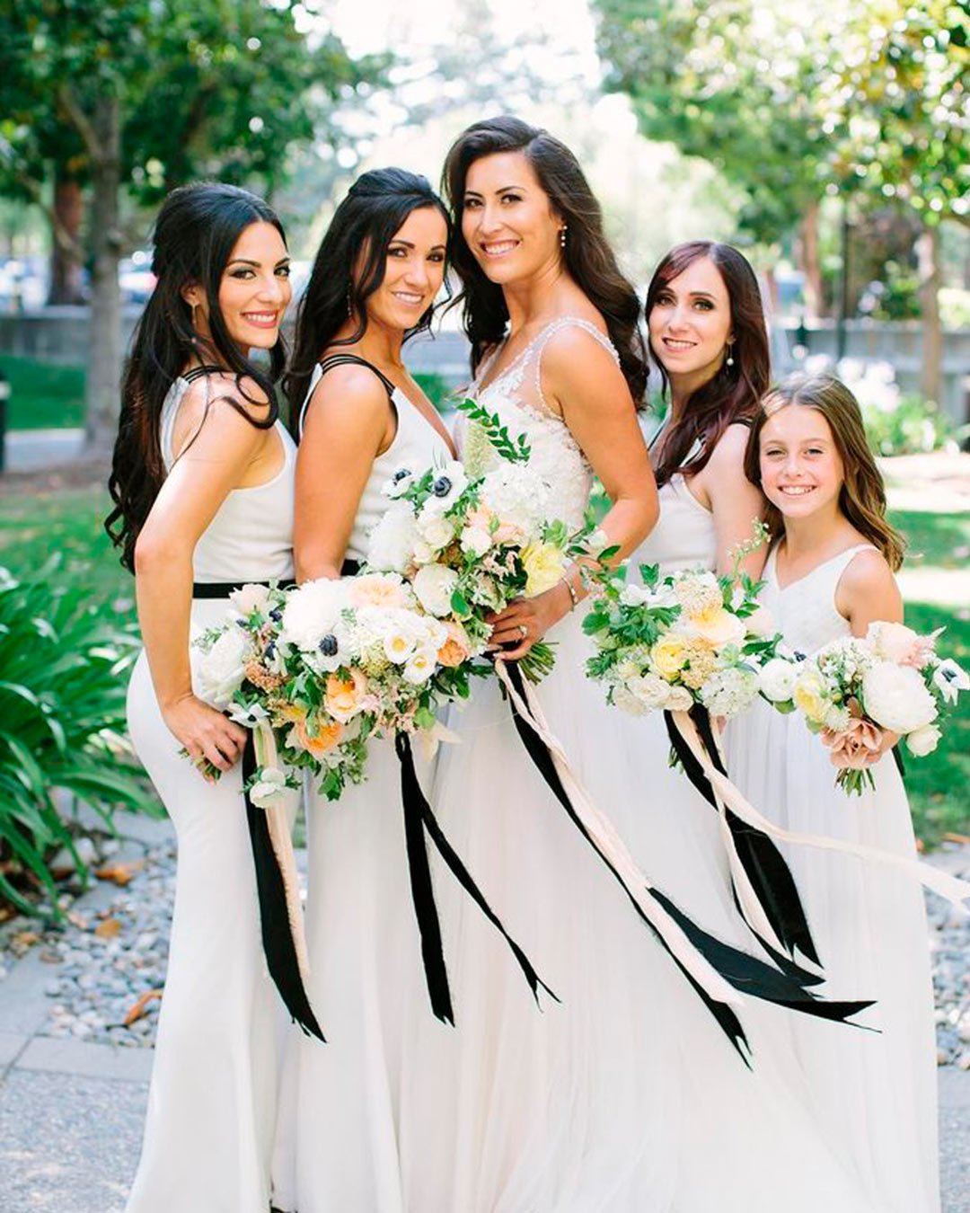 black white wedding colors bridesmaids bouquets