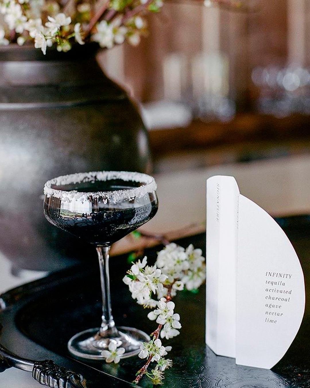 black white wedding colors reception drinks
