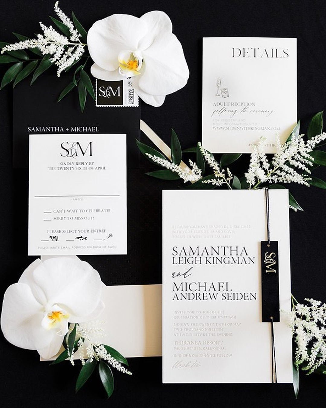 black white wedding colors stationary invitations