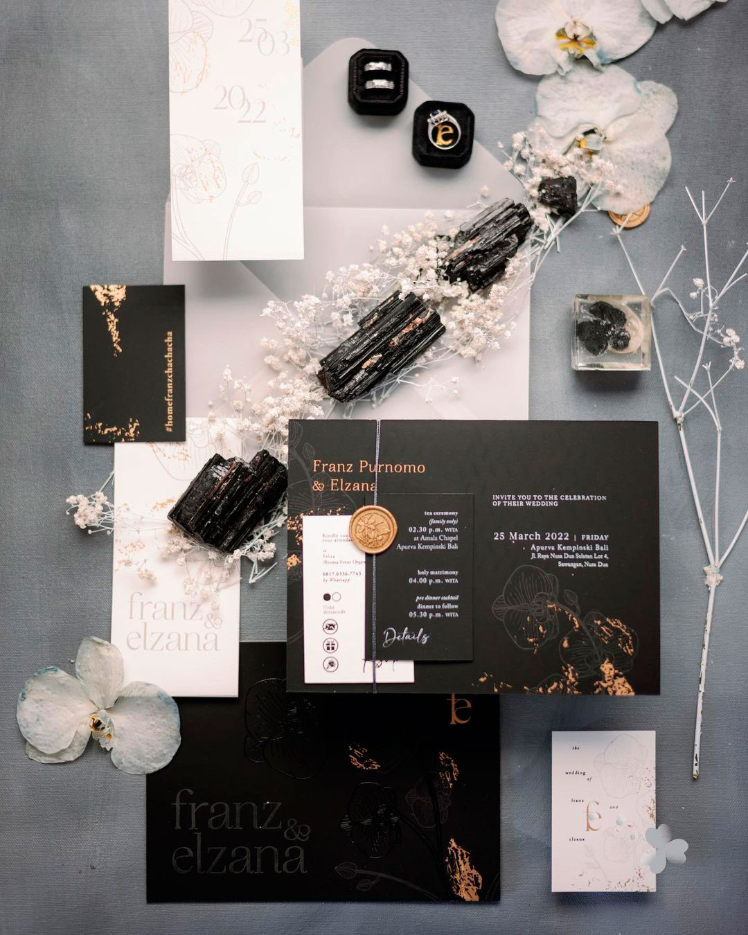 black white wedding colors stationery invitations