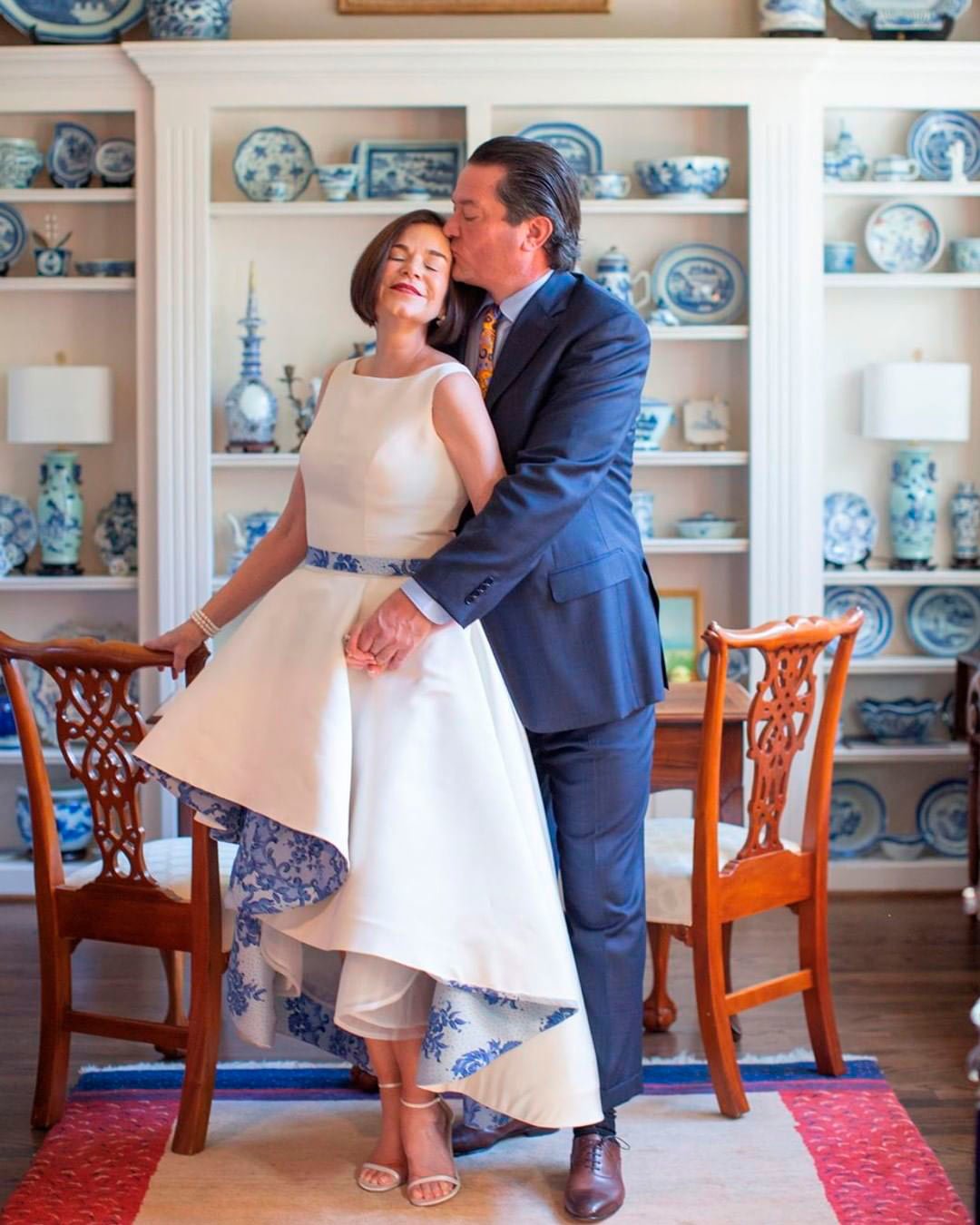 blue and white wedding colors bride attire dress