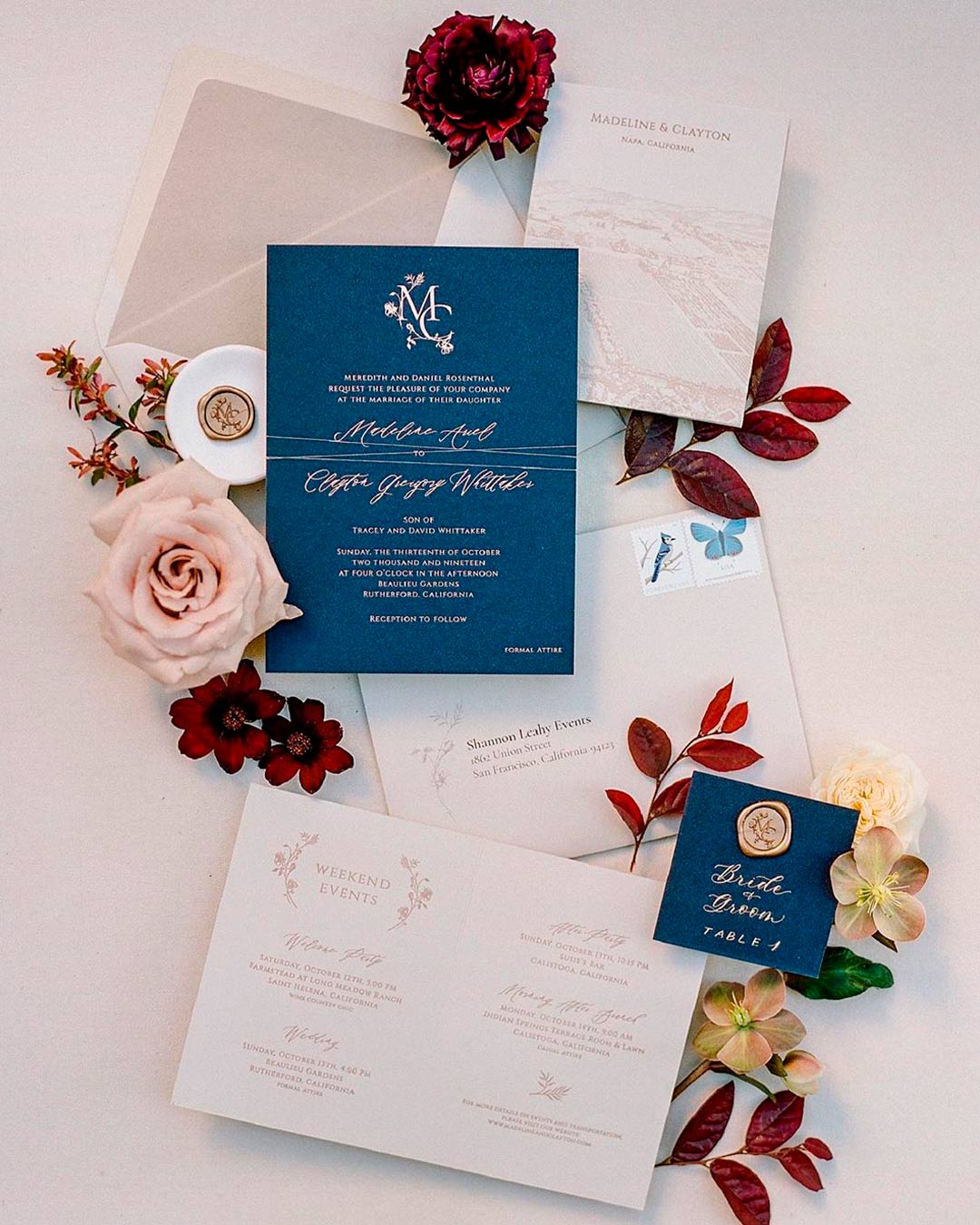 blue and white wedding colors navy card invitation