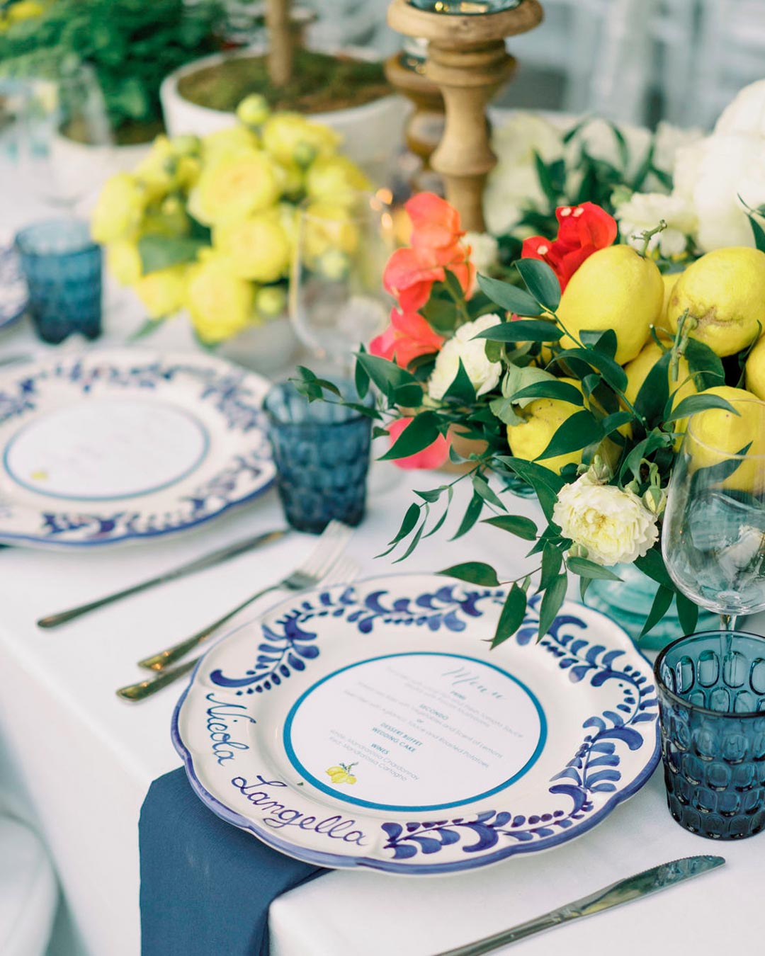 fall wedding color blue table setting