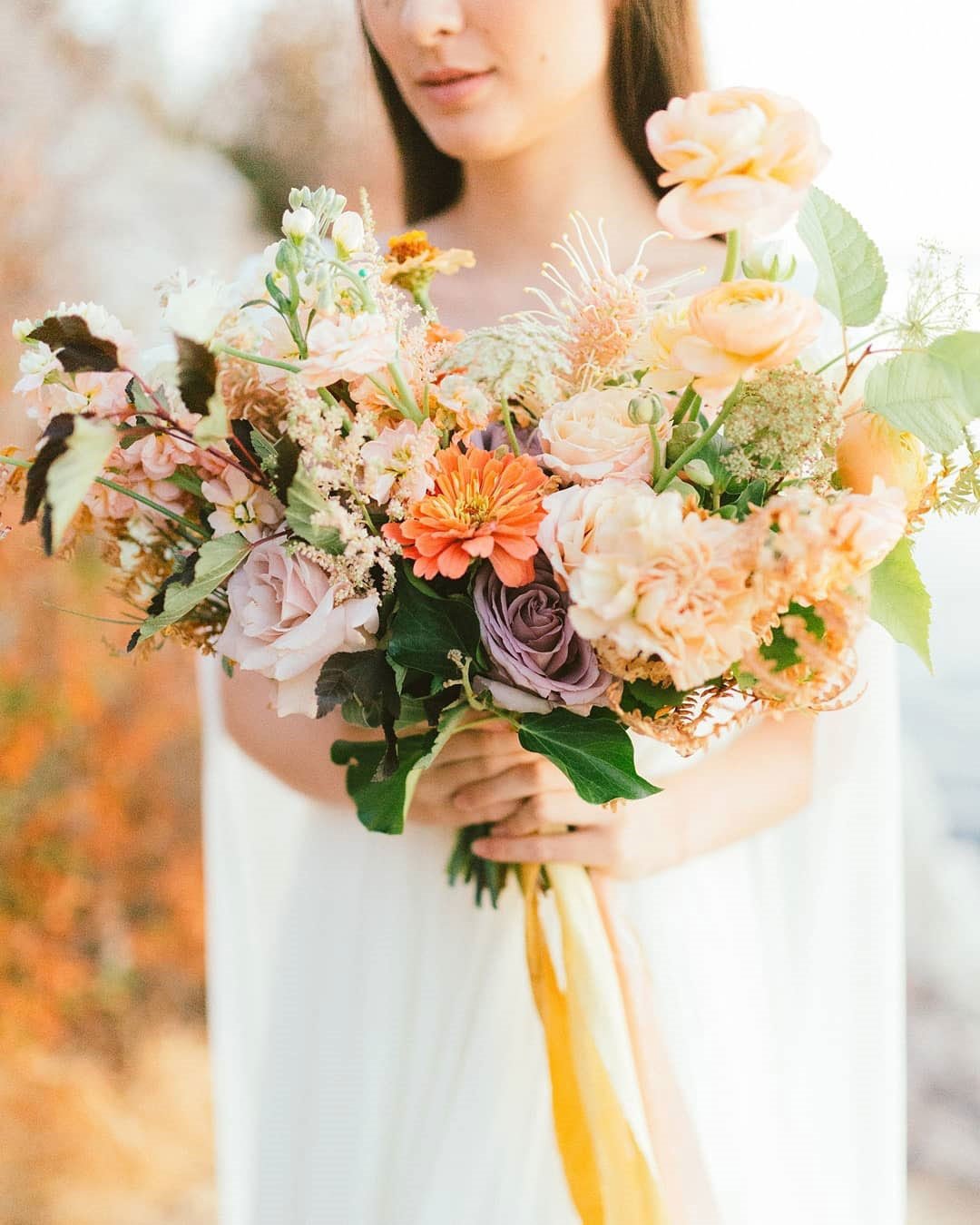 fall wedding colors pumkin blush sage bouquet bride