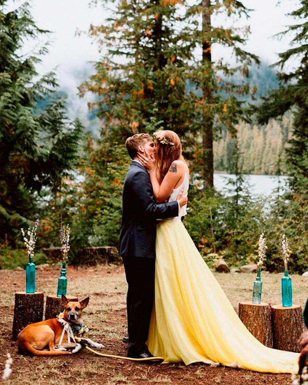 fall wedding colors yellow brown bride groom