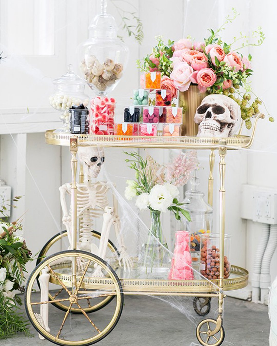 halloween bridal shower ideas dessert table with skeleton