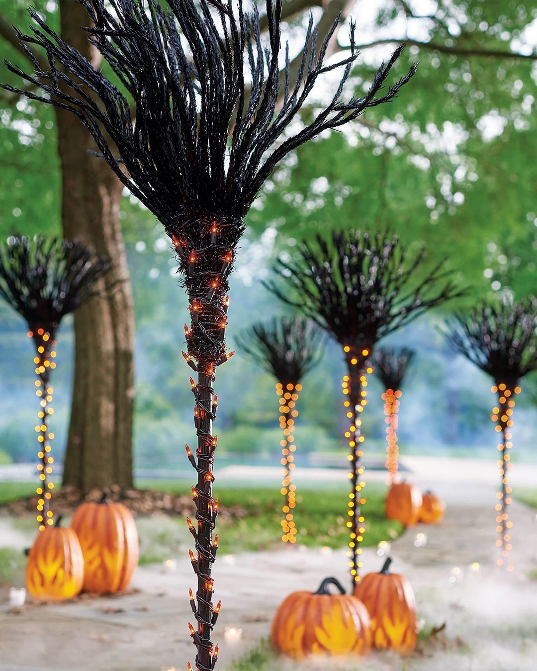 halloween bridal shower ideas witches broom pumpkin lighting