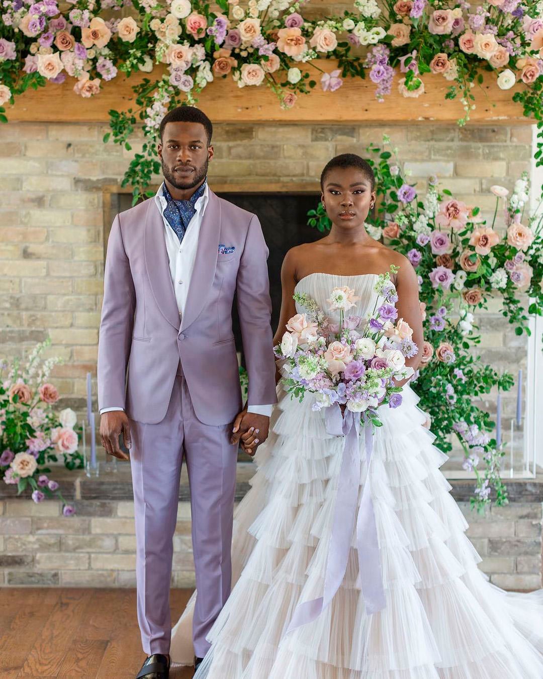 lavender wedding color flowers attire