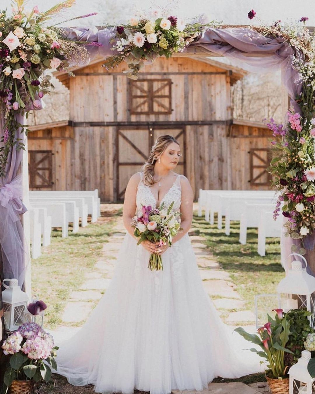 lavender wedding colors arch aisle bride