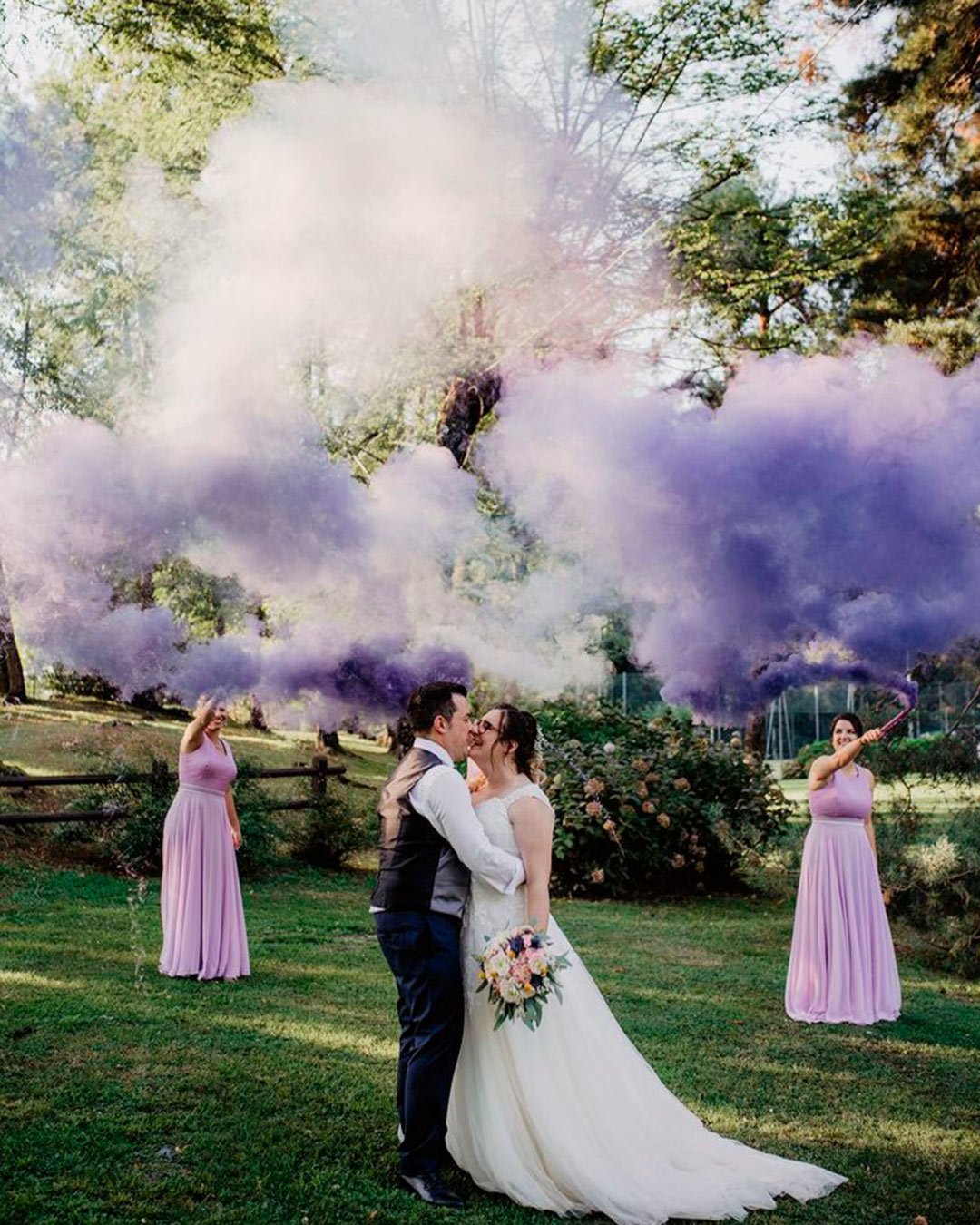 lilac wedding colors bridesmaid dresses smoke bomb