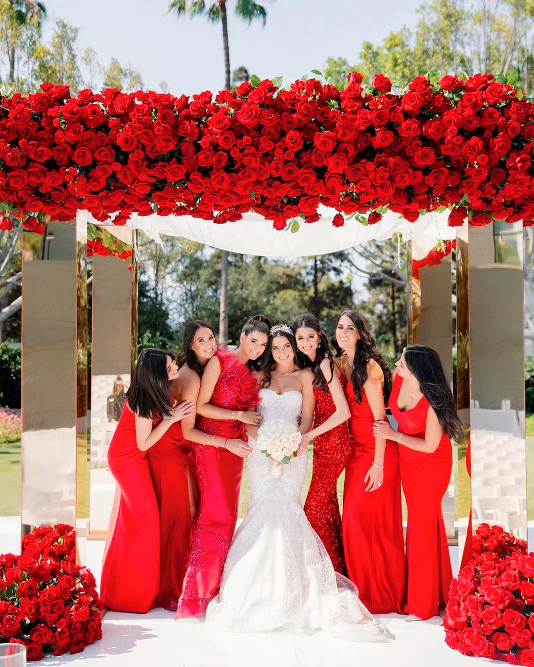 red white wedding colors bride bridesmaids