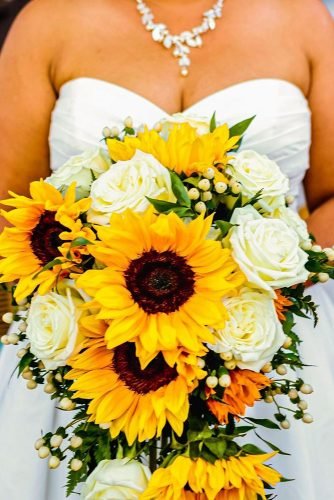 single stem wedding bouquets sunflowers wedding photo