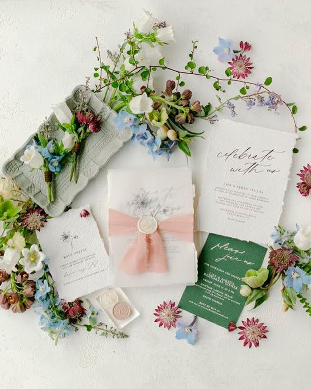 summer wedding colors white green invitation