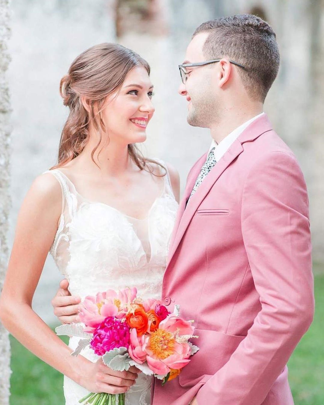 unique wedding color combos coral pink mint magenta bride groom
