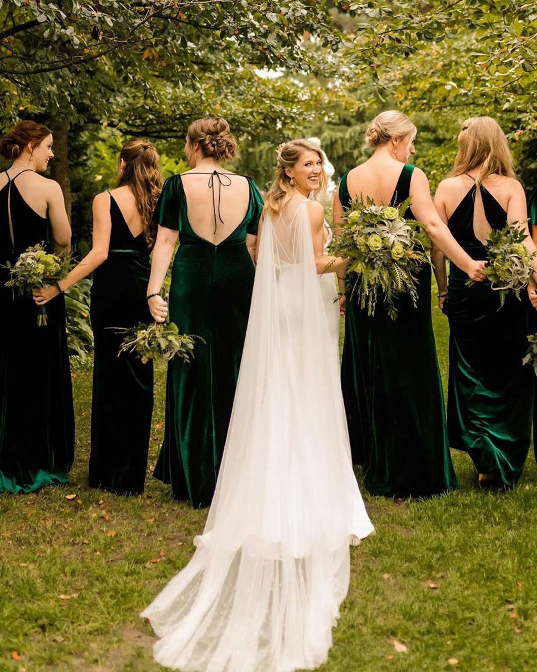 unique wedding color combos emerald jade charcoal bridesmaids dresses